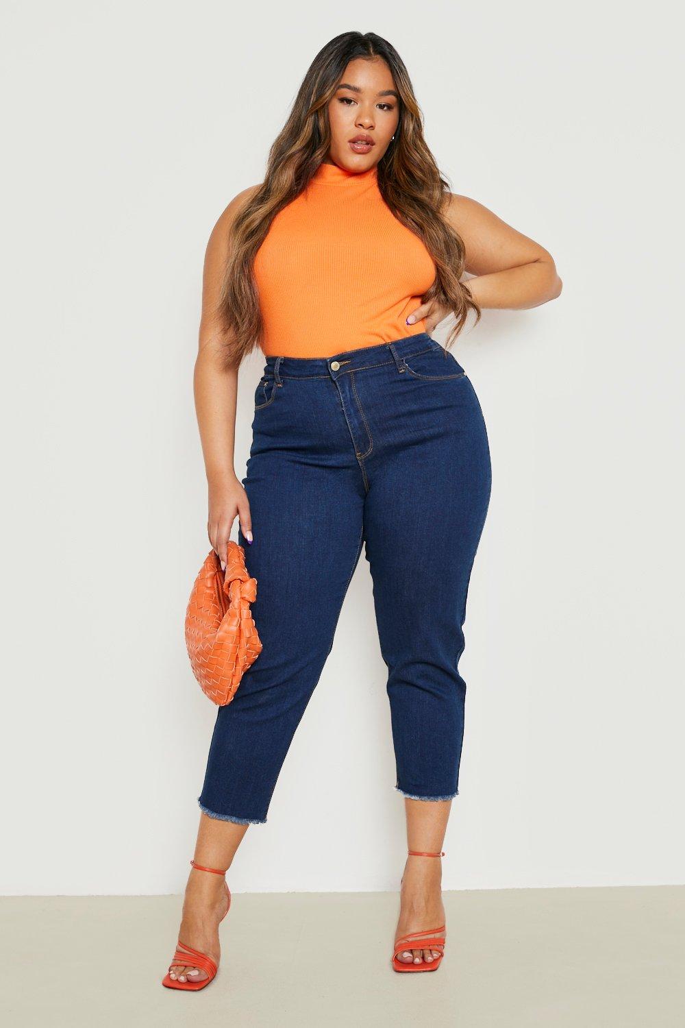 Plus size raw deals hem jeans